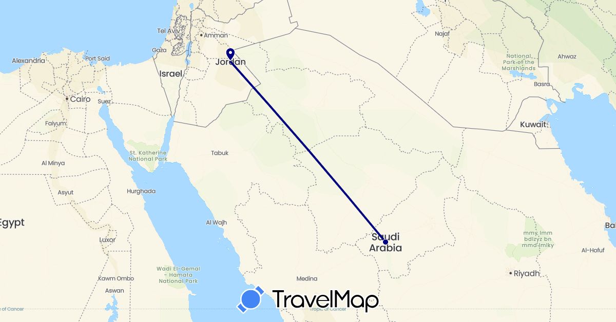 TravelMap itinerary: driving in Jordan, Saudi Arabia (Asia)
